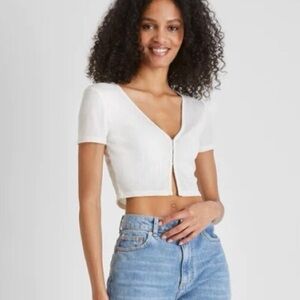 French Connection Sheila Jersey Hook White Ribbed Top